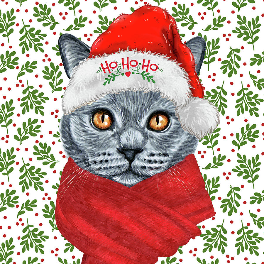 Russian Blue Christmas Cat Digital Art by Doreen Erhardt