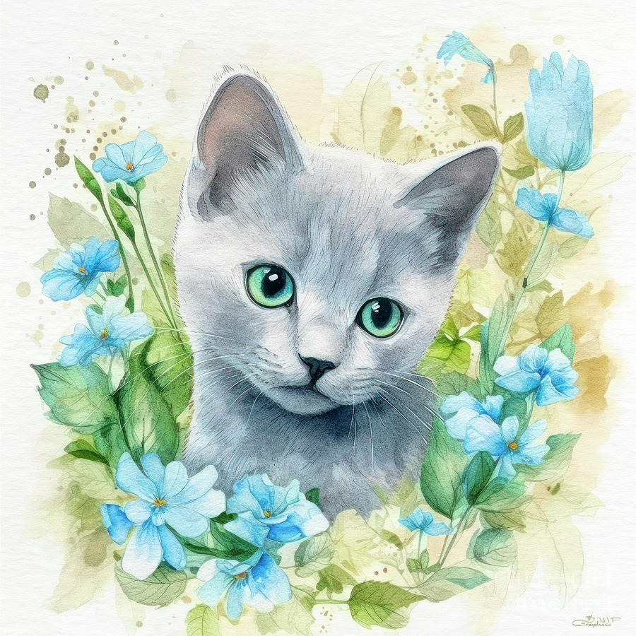 Russian Blue Kitten Digital Art by Jutta Maria Pusl