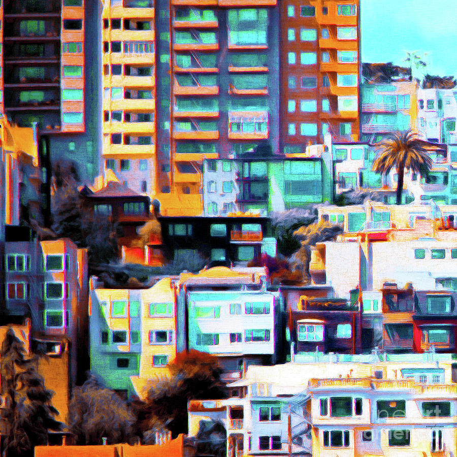 Russian Hill San Francisco R520 20200213 Painterly v2 square Photograph by Wingsdomain Art and Photography