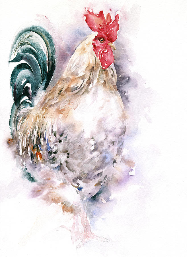 Russo White Rooster Painting by Arti Chauhan