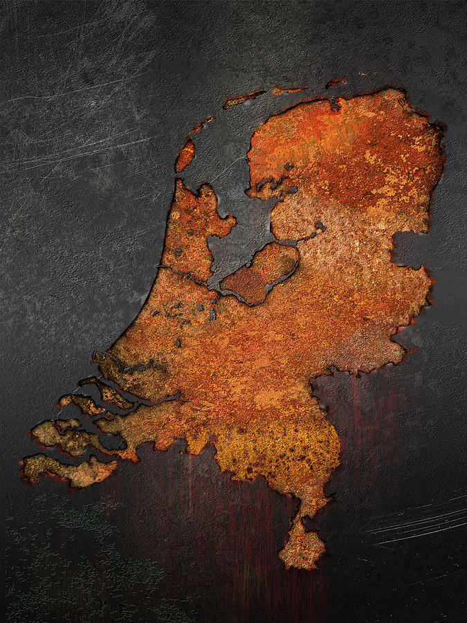 Rust Map of the Netherlands - signal black Digital Art by Frans Blok