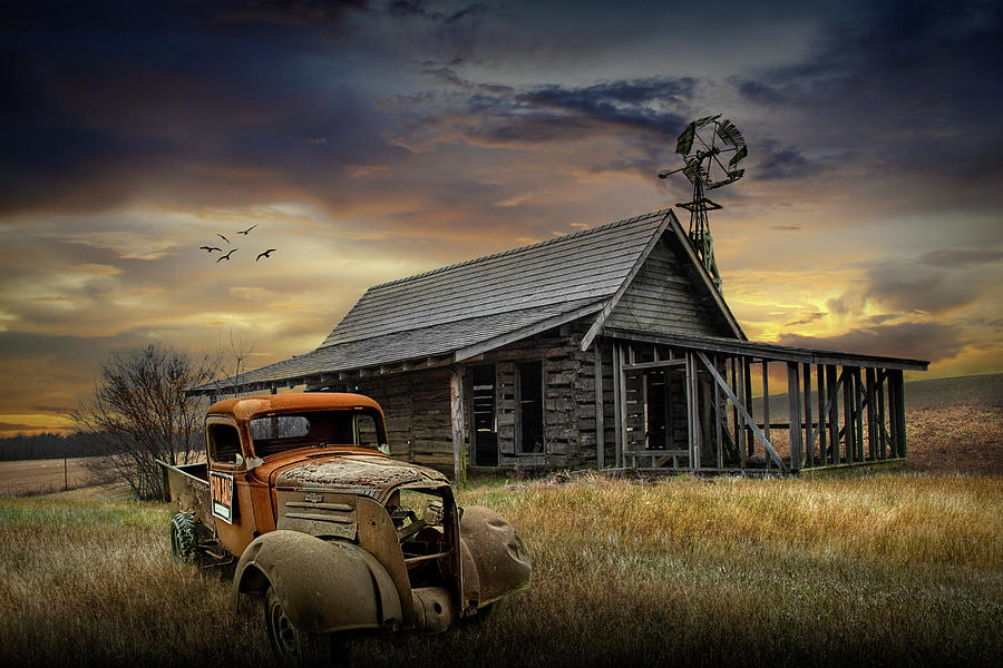 Rusted Abandoned Chevy Truck By An Old Weathered Building Photograph