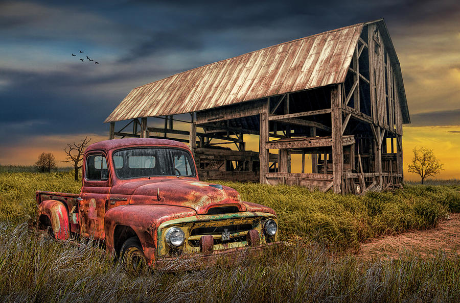 Rusted International Harvester Pickup Truck with Weathered Barn Photograph by Randall Nyhof