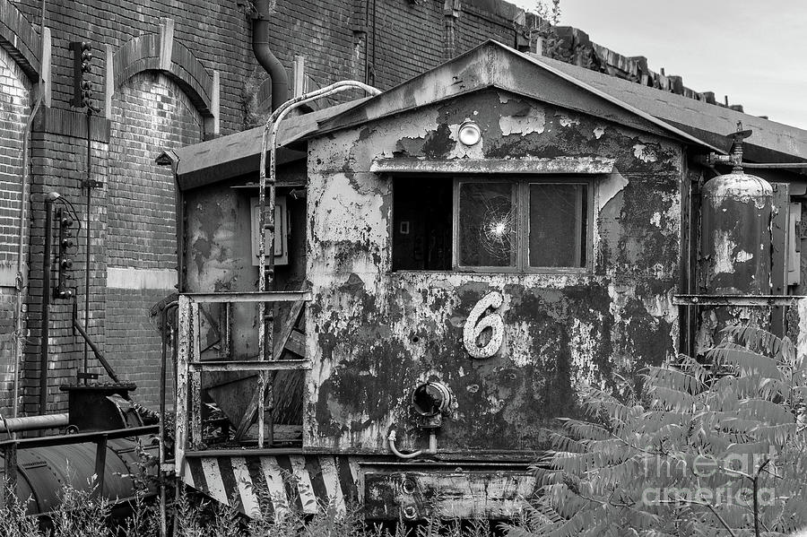 Rusted Rail Car at Bethlehem Steel - Black and White Photograph by Sturgeon Photography