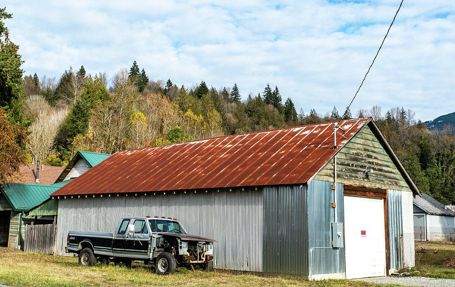 Rusted Roof Garage and Old Pickup Photograph by Tom Cochran