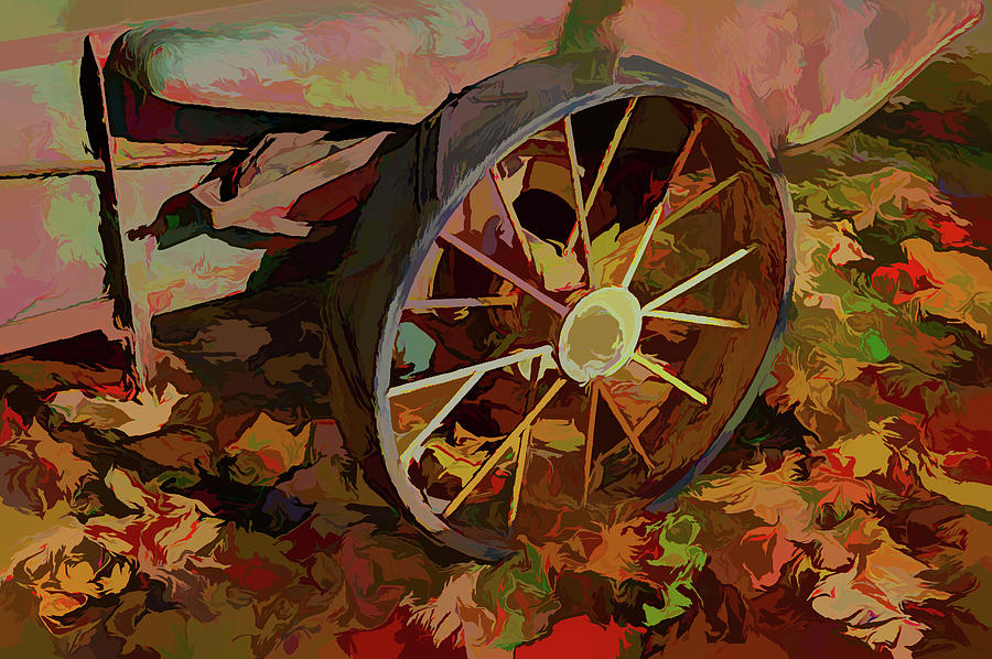 Rusted Wheel and Autumn Leaves Photograph by Alan Goldberg