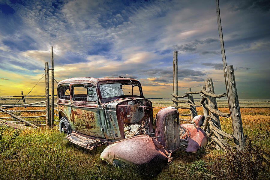 Rustic Abandoned Auto Body in a Western Landscape Photograph by Randall Nyhof