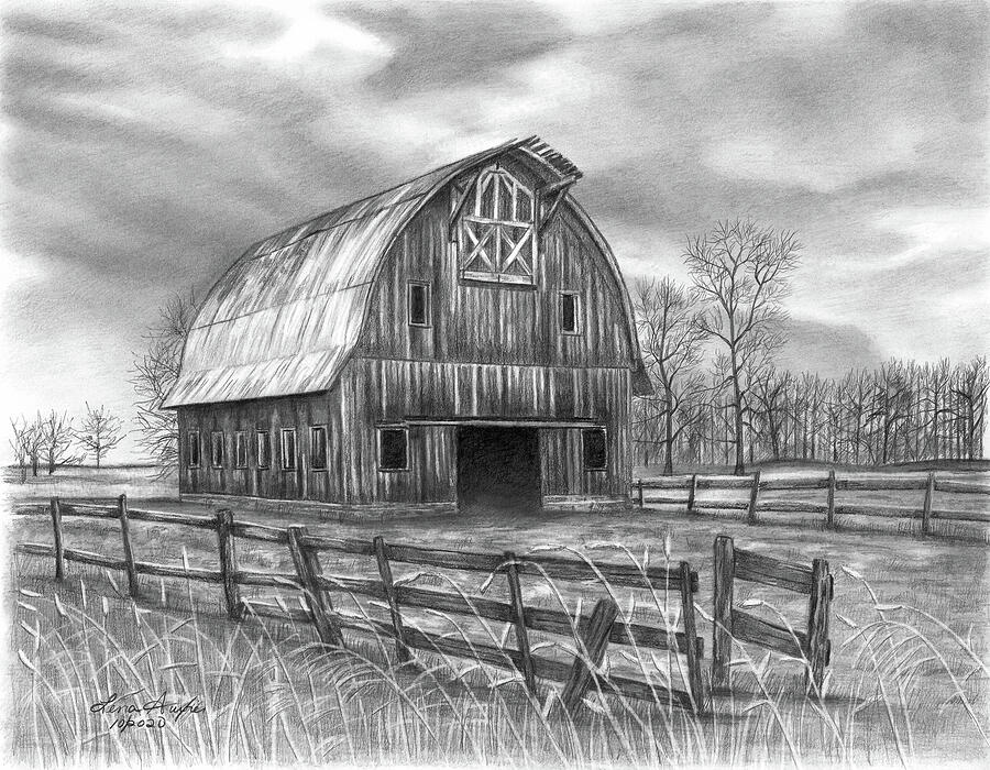 Rustic Barn Drawing by Lena Auxier