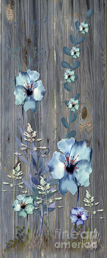 Rustic Barn Wood Series  Blue Flower Vine Digital Art by J Marielle