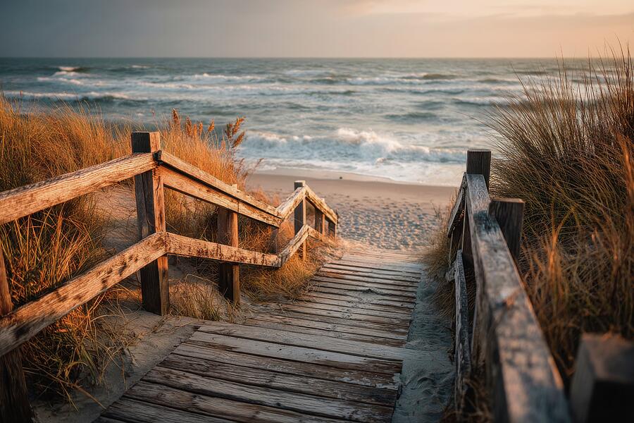 Rustic Beach Pathway - Wooden Stairs Leading to the Ocean Digital Art by Matthias Hauser Rustic Beach Pathway - Wooden Stairs Leading to the Ocean Digital Art by Matthias Hauser
