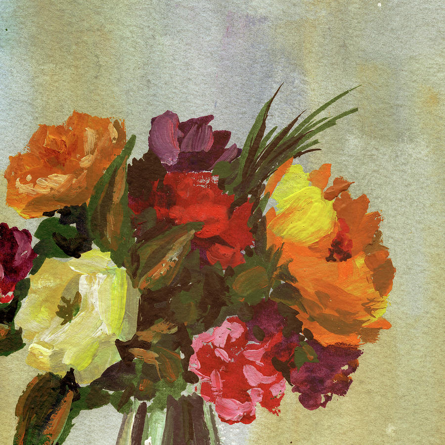 Rustic Bouquet Impressionistic Flowers Painting