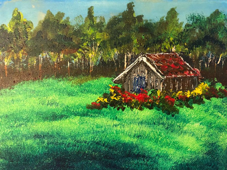 Cabin in the Meadow Original newest Canvas Painting