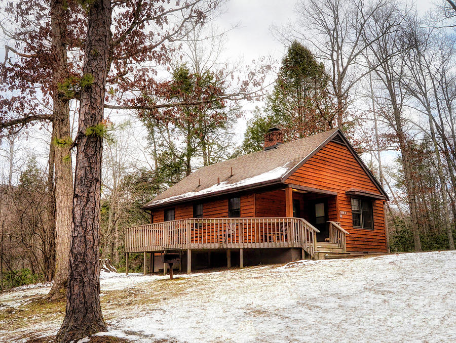Rustic Cabin in the Winter Woods Photograph by Kerri Farley