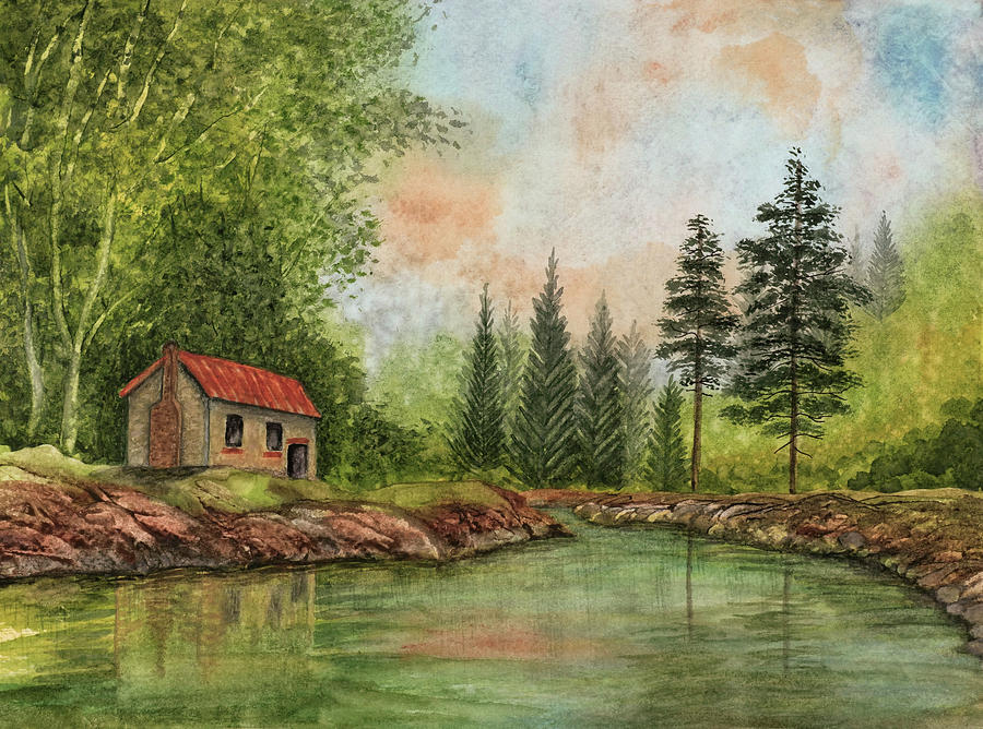 Rustic Cabin In The Woods Painting
