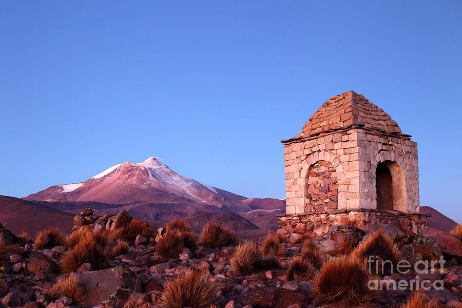 Rustic Cairn and Guallatiri Volcano Chile Photograph by James Brunker