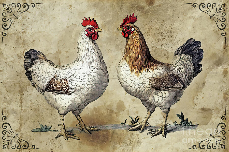 Rustic Country Hens Painting by Tina LeCour Rustic Country Hens Painting by Tina LeCour