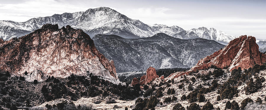 Rustic Gateway to Pikes Peak - Garden of the Gods Panorama Photograph by Gregory Ballos