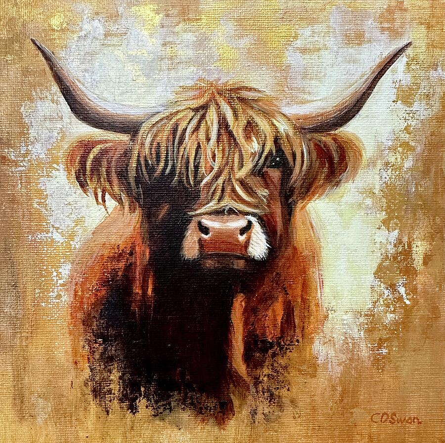 Rustic Highland Cow Painting by Caroline Swan Rustic Highland Cow Painting by Caroline Swan