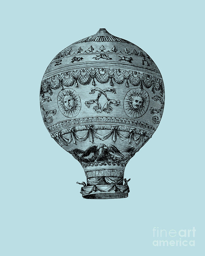 Vintage Digital Art - Rustic Hot Air Balloon On Blue Background by Madame Memento