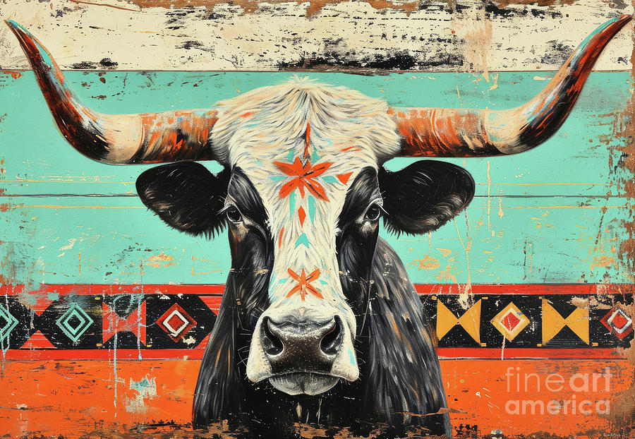 Cow Painting - Rustic Longhorn by Tina LeCour