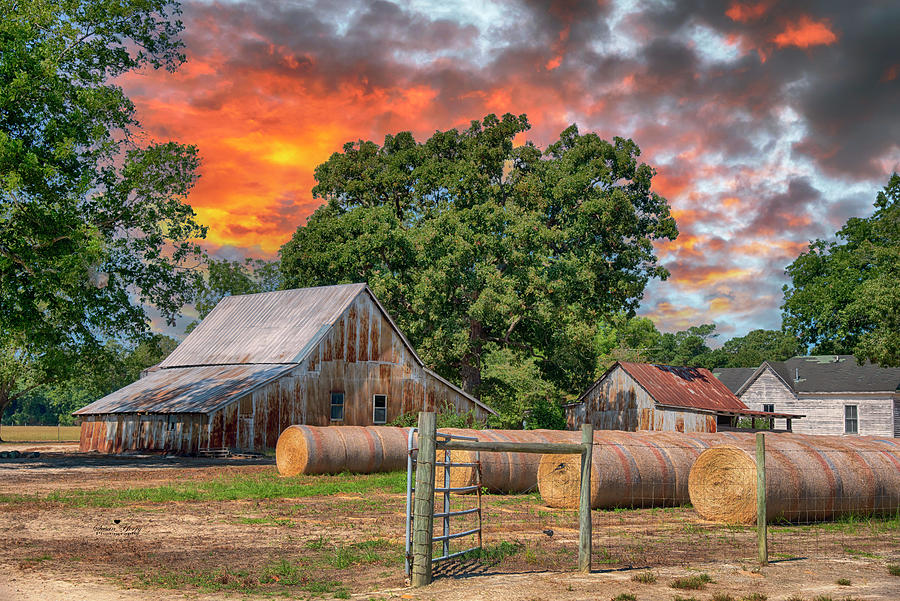 Rustic Old Barn and Hay Bales at Sunset in North Carolina #8597 Photograph by Susan Yerry