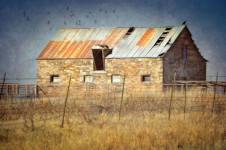Vintage Photograph - Rustic Old Stone Barn Country Scene by Ann Powell