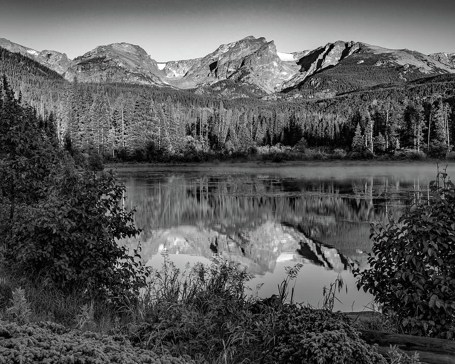 Rustic Peaks of Rocky Mountain Park - Black and White Photograph by Gregory Ballos