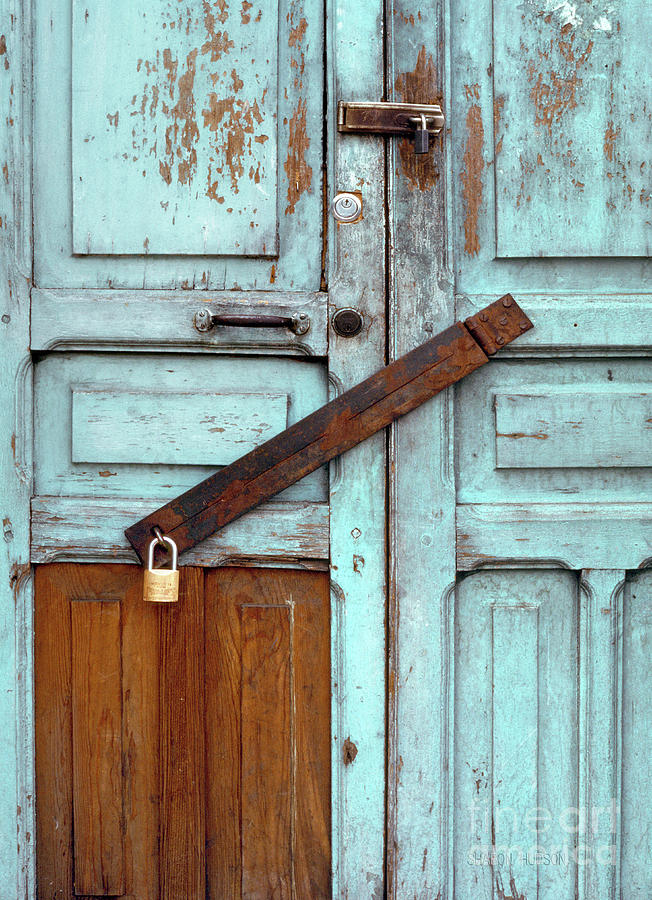 rustic photography - Turquoise Door with Hasp Photograph by Sharon Hudson