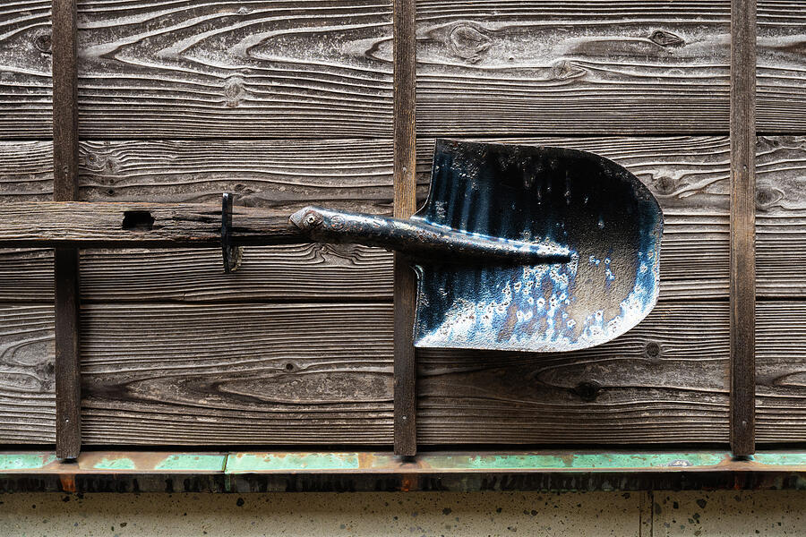 Rustic Shovel Against Weathered Wood - Kanazawa Japan Photograph by Matthias Hauser Rustic Shovel Against Weathered Wood - Kanazawa Japan Photograph by Matthias Hauser