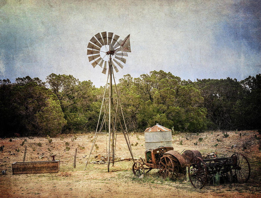 Rustic Textured Tractor Windmill Texas Photograph by Dan Sproul