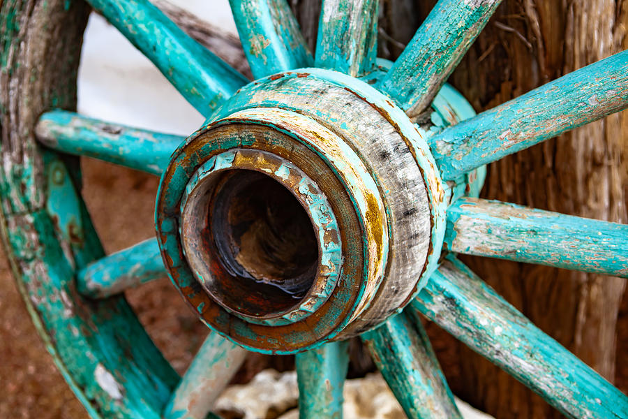 Rustic Vintage Turquoise Wagon Wheel Photograph by Melinda Ledsome