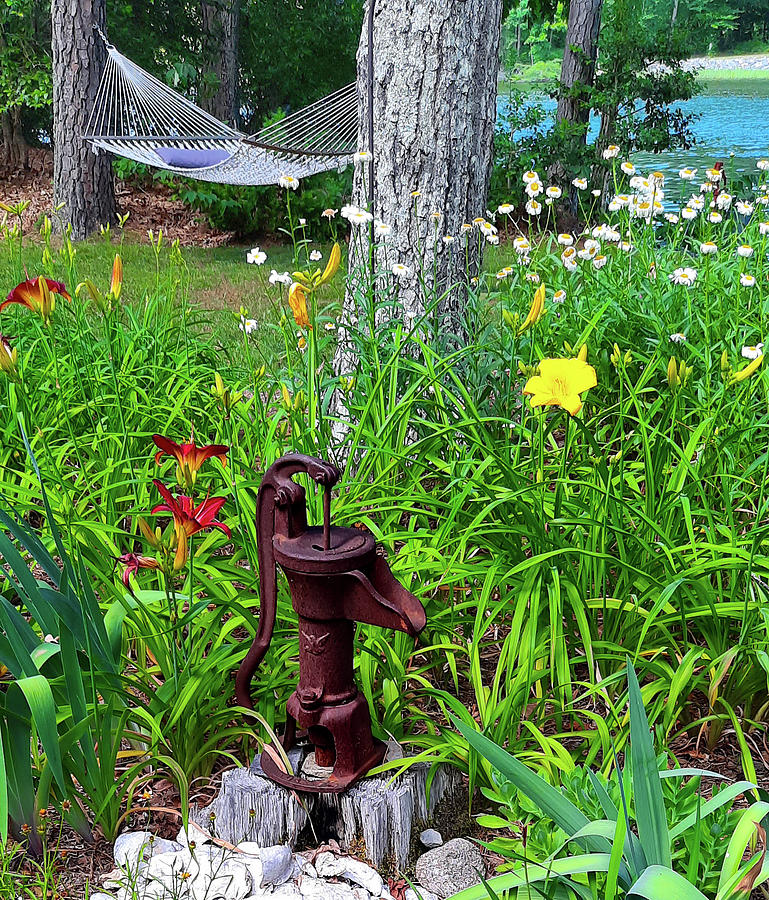Rustic Water Pump in the Summer Garden Photograph by Ola Allen