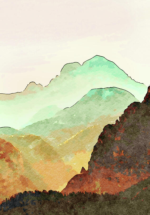 Rustic Watercolor Mountain Landscape  Digital Art by Shelli Fitzpatrick