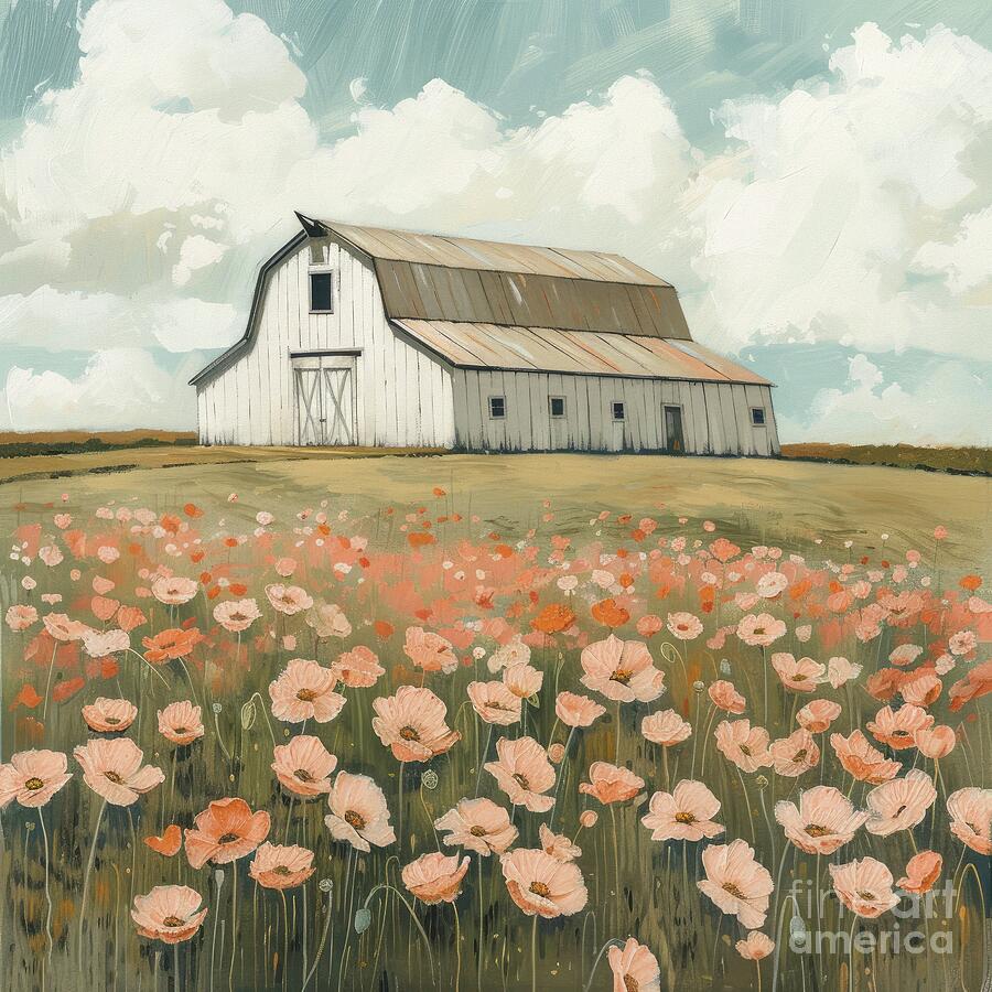 Rustic White Barn Painting by Tina LeCour