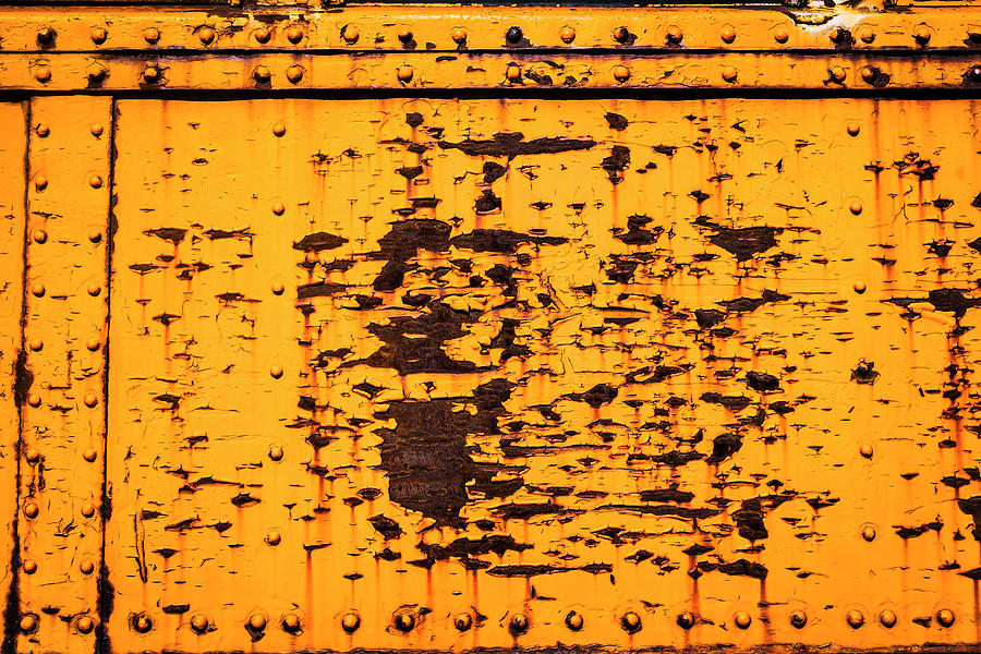 Car Photograph - Rusting Yellow Train Car by Garry Gay