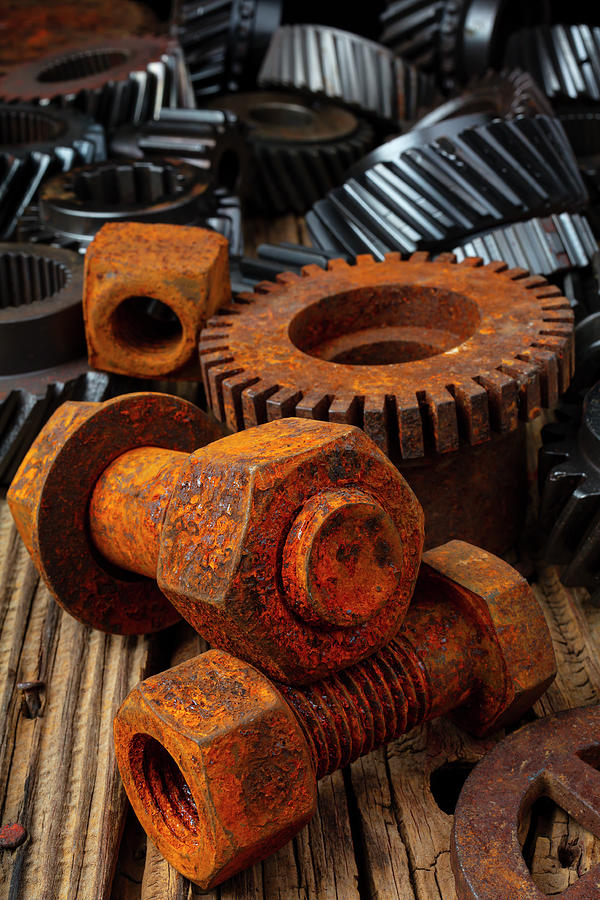 Tool Photograph - Rusty Bolts And Gears by Garry Gay