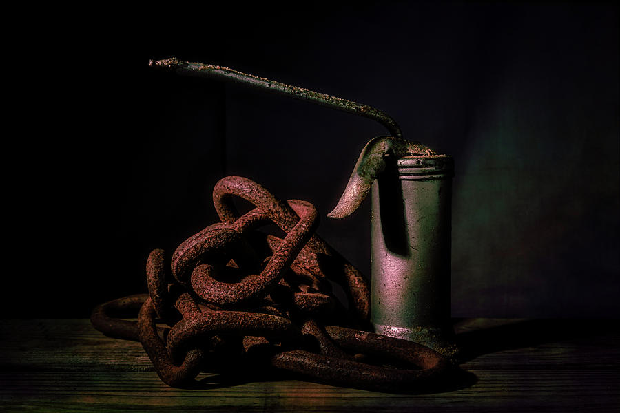 Vintage Photograph - Rusty Chain and Oiler by Tom Mc Nemar
