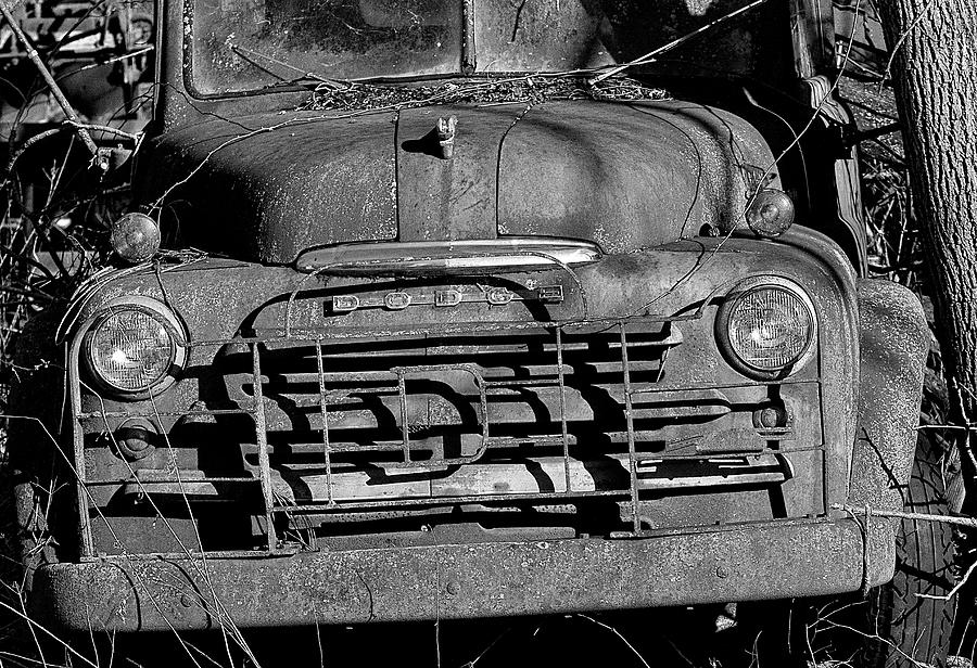 Rusty Dodge Truck in Black and White Photograph by William Jobes