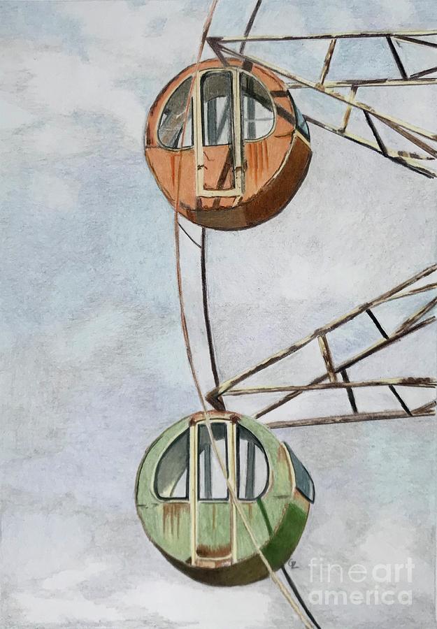 Rusty Ferris Wheel Drawing by Glenda Zuckerman