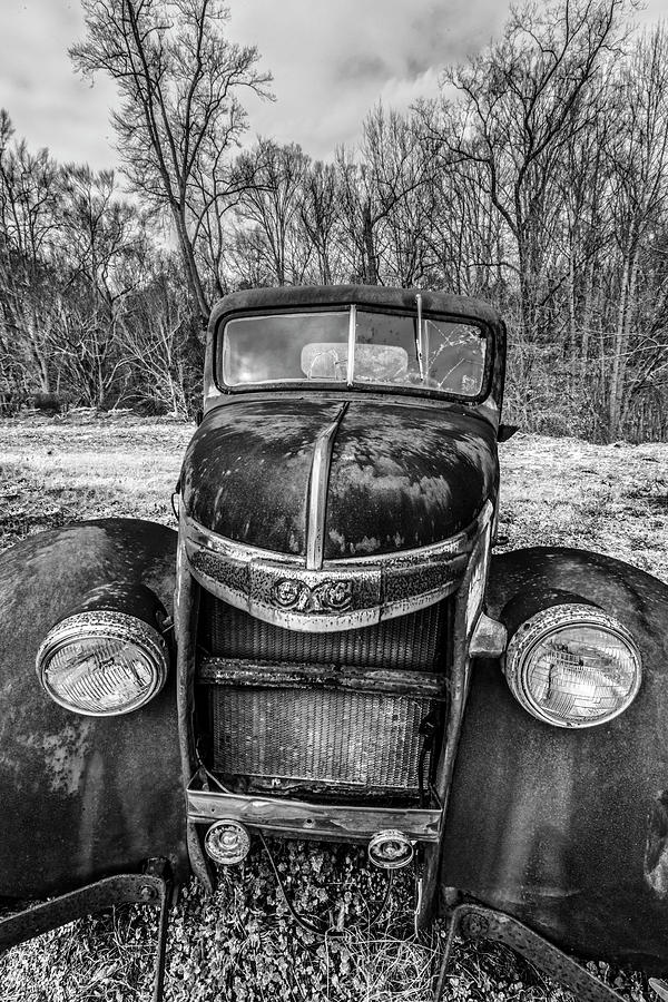 Rusty GMC Pickup Truck 1938 1939 in Black and White Photograph by Debra and Dave Vanderlaan