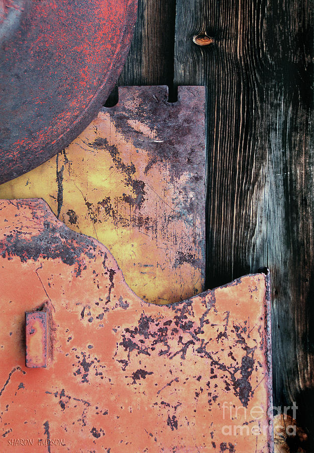 rusty iron salvage photographs - Composition in Iron and Wood Photograph by Sharon Hudson