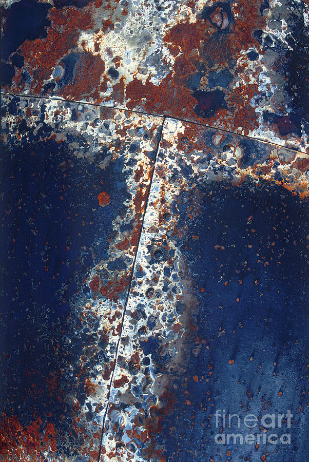 rusty metal - Rust on Blue Metal Photograph by Sharon Hudson