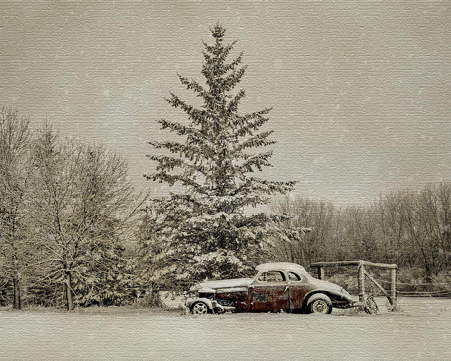 Rusty Old Coupe - Vintage Winter Scene Photograph by Patti Deters