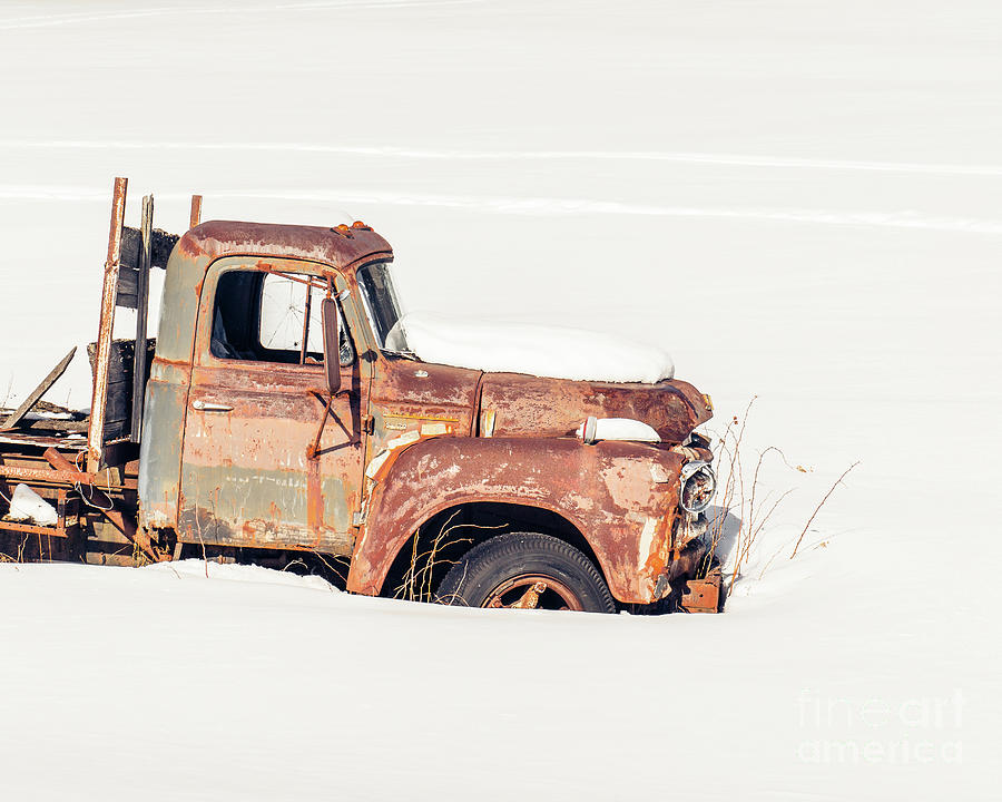 Rusty Old Farm Truck in Vermont Winter Landscape Photograph by Edward Fielding