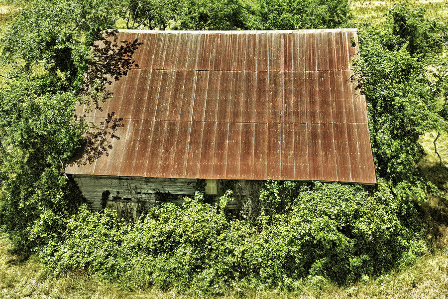 Rusty Roof Abandoned Farmhouse Goldtone Photograph by Bill Swartwout