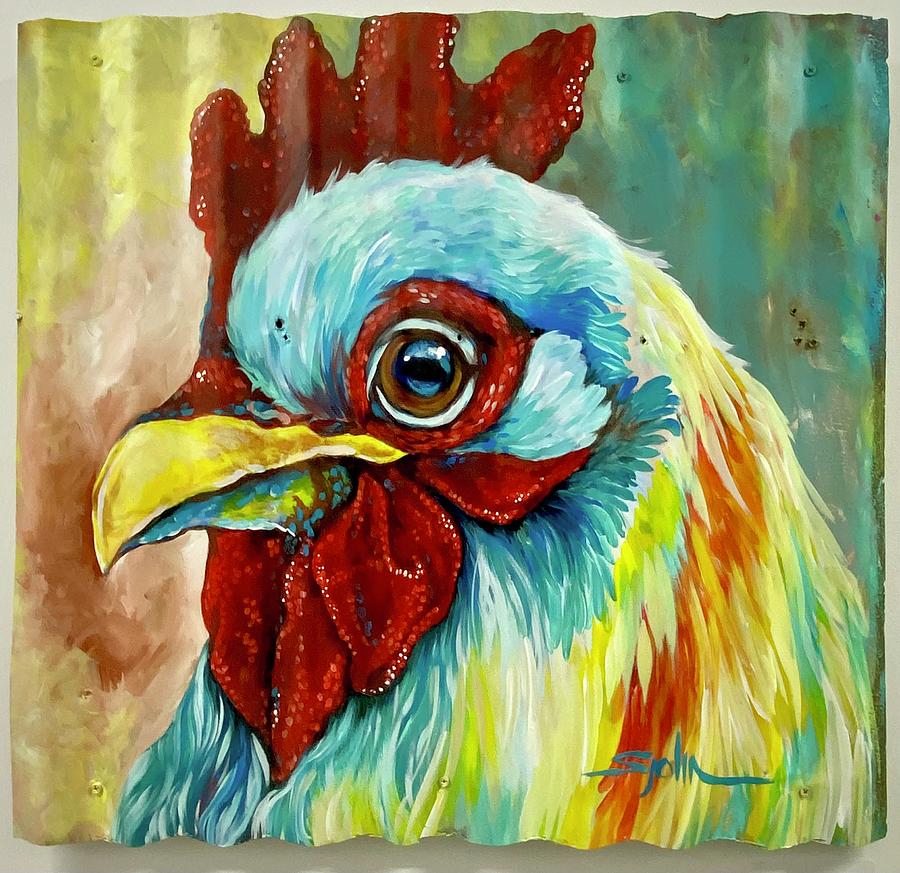 Rusty rooster Painting by Patty Sjolin
