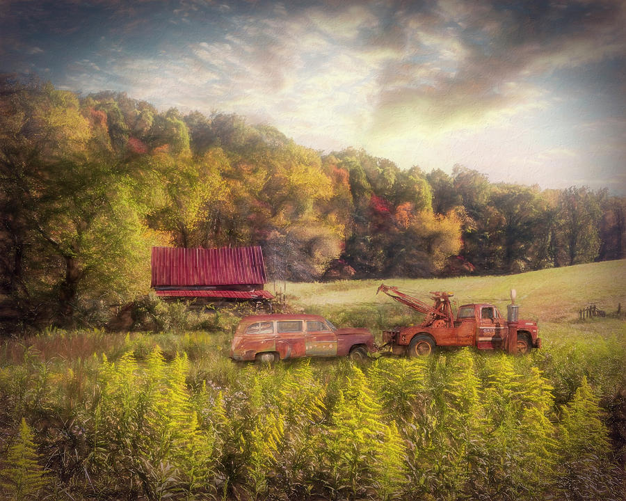Barn Photograph - Rusty Tow Truck at the Farm Painting by Debra and Dave Vanderlaan