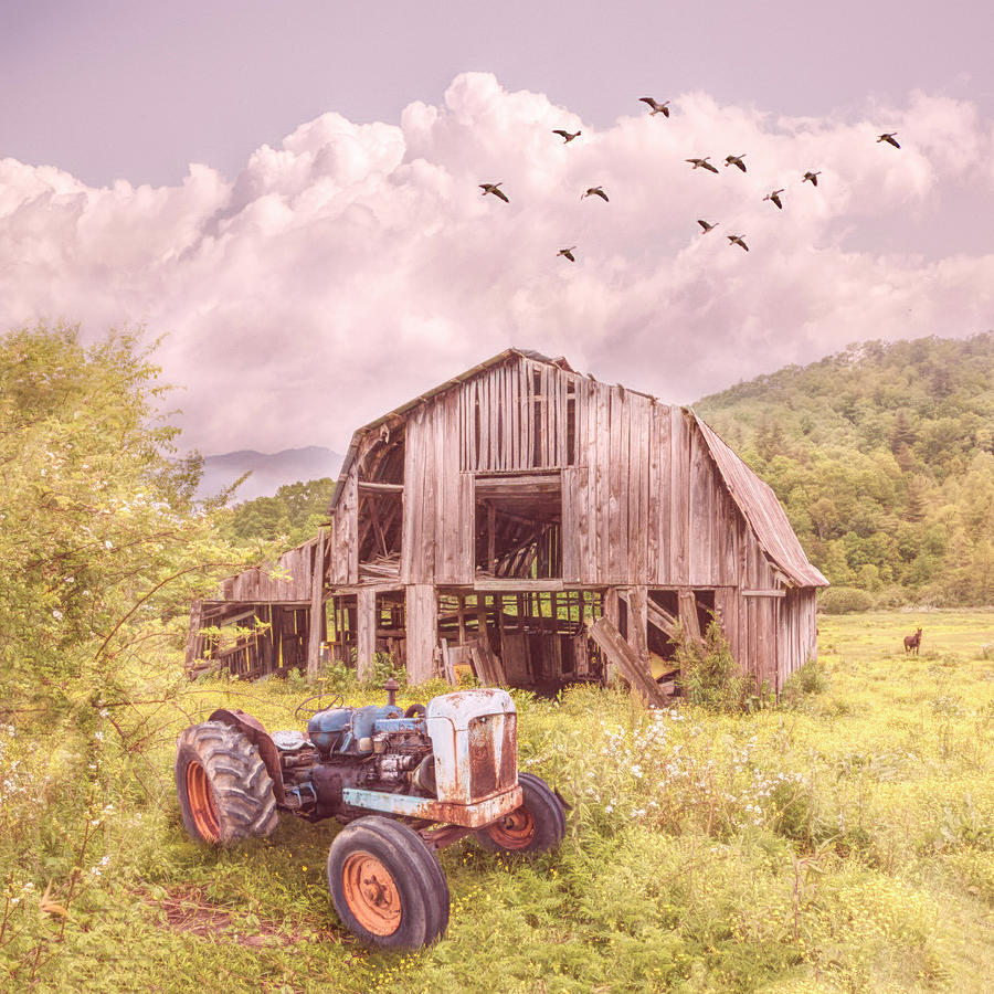 Rusty Tractor at the Old Barn in Country Colors Photograph by Debra and Dave Vanderlaan