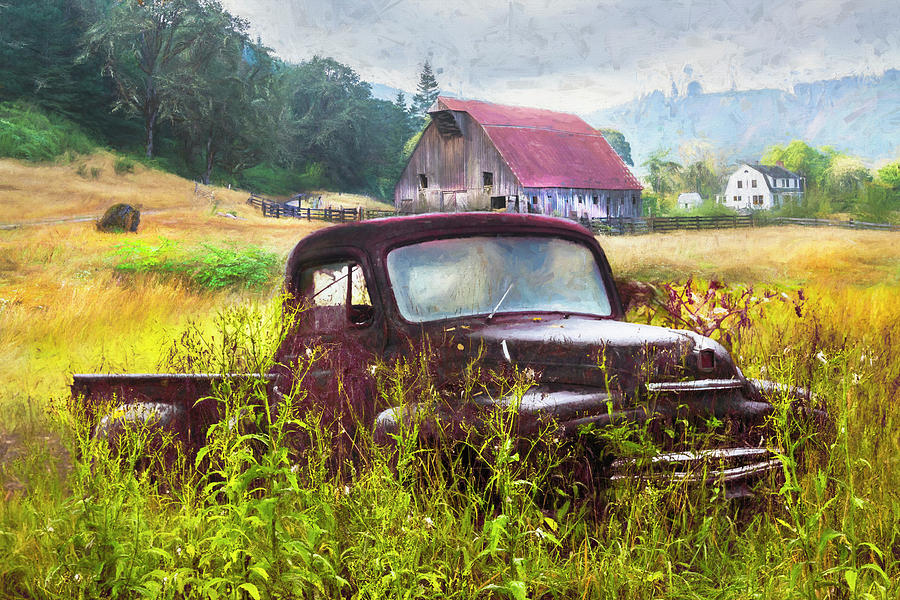 Rusty Truck Deep in the Wildflowers Painting Photograph by Debra and Dave Vanderlaan