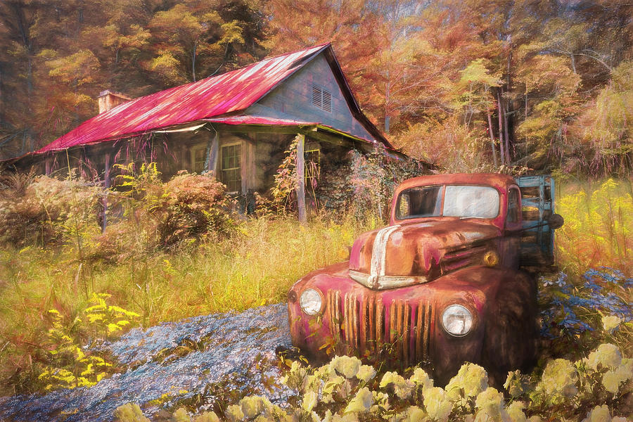 Rusty Truck in the Autumn Wildflower Meadow Photograph by Debra and Dave Vanderlaan